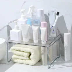 Køkkenhylde desktop opbevaringshylde kan stables side ret bakke foldbar kosmetik toilet badeværelse hylde