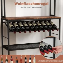 Køkkenhylde med vinholder op til 10 flasker & bordplade & 5 hylder bagerist brun