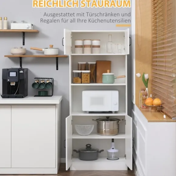 Køkkenskab Køkken Buffet Højskab Med 2 Hylder Og 2 Skabe Med Justerbare Hylder Mikroovn Hylde Anti-Tip Strop