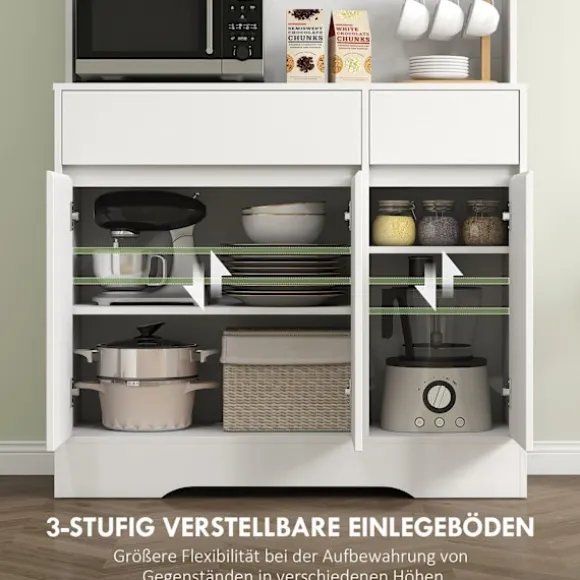 Køkkenskab med åben bordplade, 6 låger, 2 skuffer, justerbare hylder, kabelhuller, spånplade, hvid