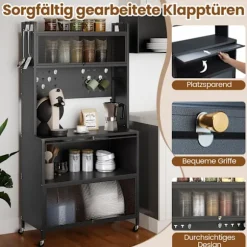 Køkkenskab med hjul, foldedøre og kroge