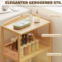 Køkkenvogn i bambus med hjul – 3 hylder, naturtræ