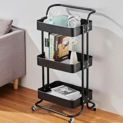 Køkkenvogn Køkkenstativ, med håndtag og låsbare hjul, egnet til badeværelse og køkken, sort