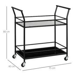 Køkkenvogn, Rullevogn, Serveringsvogn Med 2 Hylder, Vogn, Sidevogn På Hjul, Metalopbevaringsvogn, Sort, 75 X 40 X 80 Cm