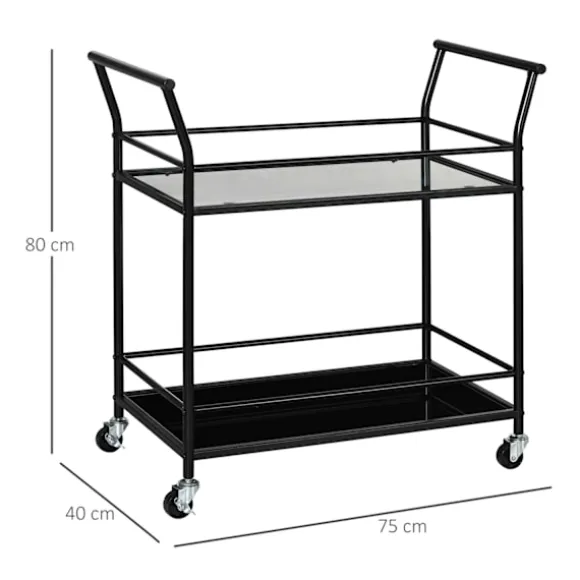 Køkkenvogn, Rullevogn, Serveringsvogn Med 2 Hylder, Vogn, Sidevogn På Hjul, Metalopbevaringsvogn, Sort, 75 X 40 X 80 Cm