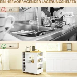Køkkenvogn serveringsvogn med bordplade, hylder, vinreoler, køkkenskabsvogn med soft-close hængsler, håndtag, køkkenø til kontor, 83x40x83cm, eg