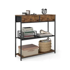 [KK]Rootz smalt konsolbord - Skænk - Entrébord - Rigelig opbevaring - Brun & Sort - 24 x 76 x 80 cm