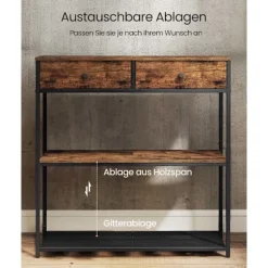 [KK]Rootz smalt konsolbord - Skænk - Entrébord - Rigelig opbevaring - Brun & Sort - 24 x 76 x 80 cm
