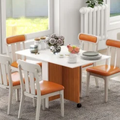Klapbord Spisebord Mobilt Skrivebord Med Klapbord Sidebord Med Hjul Spisebord Til Køkken Hvid