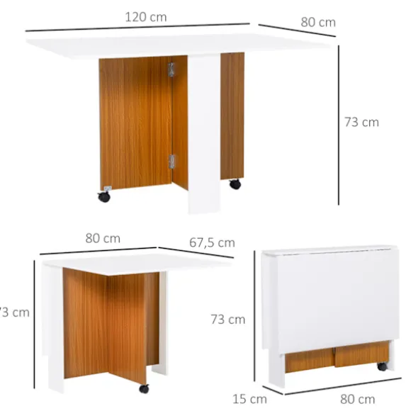 Klapbord Spisebord Mobilt Skrivebord Med Klapbord Sidebord Med Hjul Spisebord Til Køkken Hvid