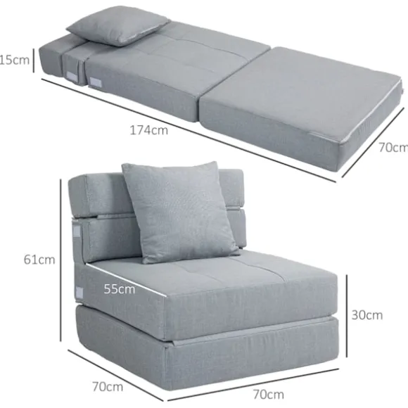 Klapsovestol, Sovesofa, 2-I-1 Klapstol Med Sengefunktion, Afslapningsstol Med Puder, Gæsteseng Til Stue, Soveværelse, Bæreevne Op Til 100 Kg, Lysegrå | Fyndiq