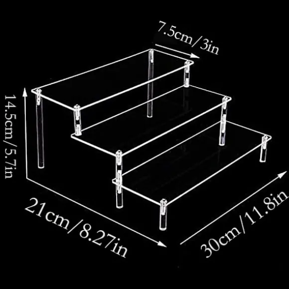 Klar Akryl Display Hylde 3-Trins Transparent Trappehylde