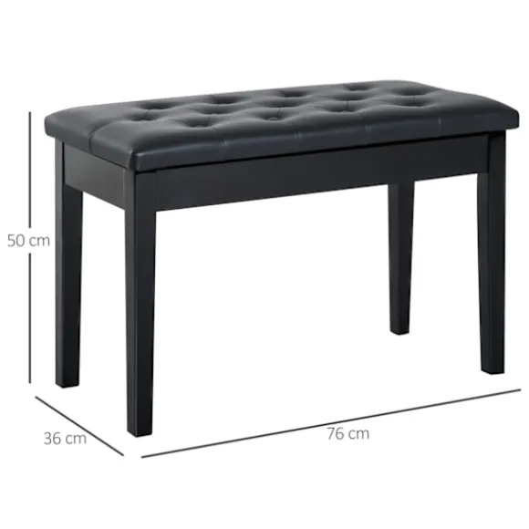 Klaverskammel Klaverbænk Traditionel Landhusstil Kosmetisk Skammel Opbevaringsplads Gummitræ Imiteret Læder Sort 76 X 36 X 50 Cm