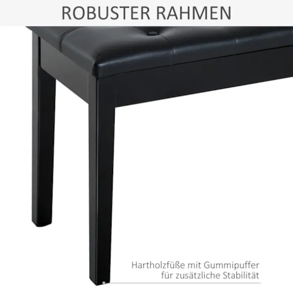 Klaverskammel Klaverbænk Traditionel Landhusstil Kosmetisk Skammel Opbevaringsplads Gummitræ Imiteret Læder Sort 76 X 36 X 50 Cm