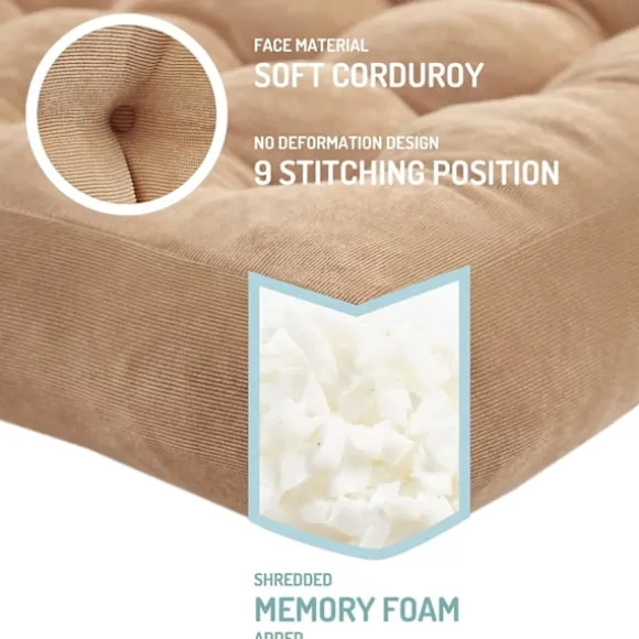 Komfort Memory Foam Meditation Gulvpuder 2 Stykker Sæt, Voksen Studerende Firkantet Stor Pude, Tuftet Fløjl Gulvmåtte til Balkon Udendørs Tatami Li