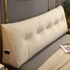 Komfortabel lændestøtte seng pude læsning ryglæn pude trekant hovedgærde pude seng kile pude stor læsepude 80x50x20cm, beige