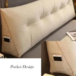 Komfortabel lændestøtte seng pude læsning ryglæn pude trekant hovedgærde pude seng kile pude stor læsepude 80x50x20cm, beige