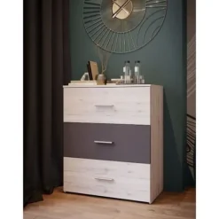 Kommode - ADRIA - 3 skuffer - Ask grå / Ensfarvet grå - L75x P41 x 90 cm Asktall - mörkgrå enhetlig