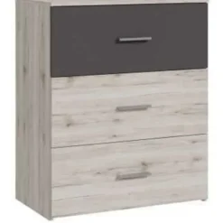 Kommode - ADRIA - 3 skuffer - Ask grå / Ensfarvet grå - L75x P41 x 90 cm Asktall - mörkgrå enhetlig
