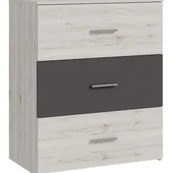 Kommode - ADRIA - 3 skuffer - Ask grå / Ensfarvet grå - L75x P41 x 90 cm Asktall - mörkgrå enhetlig