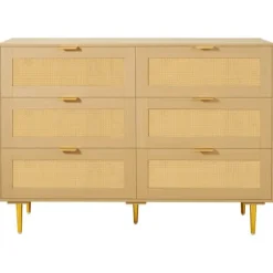 Kommode - DUOKU - ZD-25TB01 - 6 Skuffer - Syntetisk Rattan - Boheme Stil naturligt trä