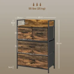 Kommode 4 foldbare stofskuffer Hyldehåndtag Opbevaringsskab Industrielt design Stålramme Rustik Brun