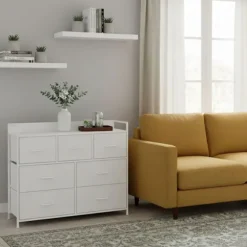 Kommode, 7 stofkasser, metal og MDF