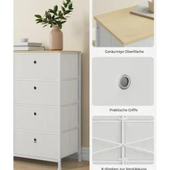 Kommode i stof med 8 skuffer, metalramme og bordplade til garderobe eller stue