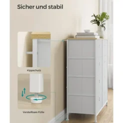 Kommode i stof med 8 skuffer, metalramme og bordplade til garderobe eller stue