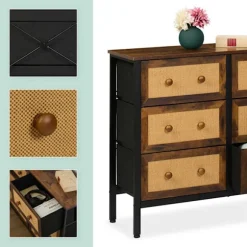 Kommode med 6 skuffer i rattan stil