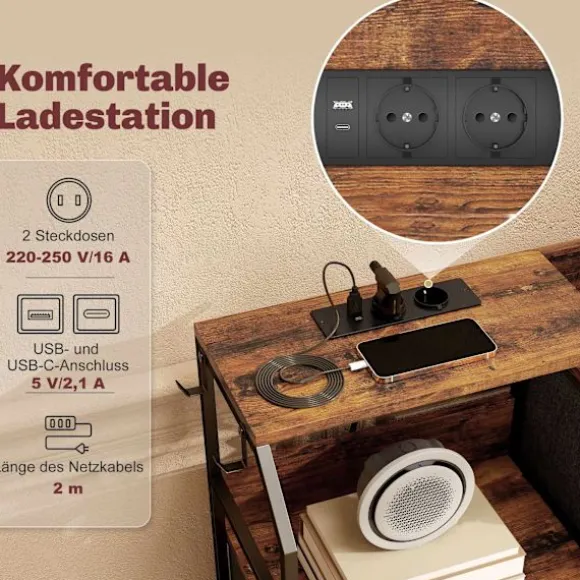 Kommode med 8 stofskuffer, stålramme, ladestation