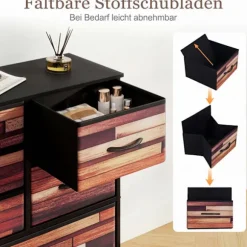 Kommode med 11 stofskuffer, metalramme, træplade