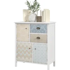 Kommode Opbevaringsskab 2 Skuffer 3 Rum Vippebeskyttelse Stue Soveværelse Hvid 68X34X80Cm