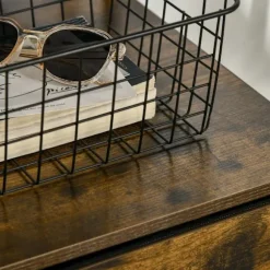 Kommode, opbevaringsskab med 3 foldbare stofskuffer, 2 hylder, sideskab i industriel stil til stuen, rustik brun