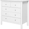Kommode Sideskab 5 Skuffer Skænk Anti-Tilt Skuffe Kommode Soveværelse Stue Hvid 79 X 39,5 X 80,5 Cm
