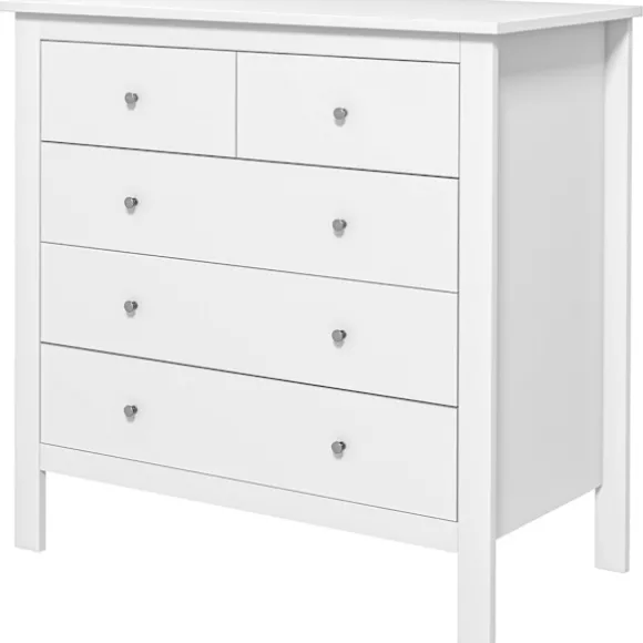 Kommode Sideskab 5 Skuffer Skænk Anti-Tilt Skuffe Kommode Soveværelse Stue Hvid 79 X 39,5 X 80,5 Cm