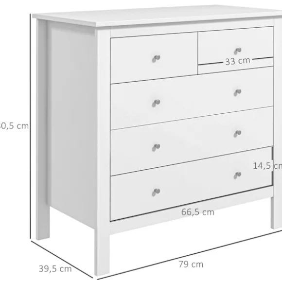 Kommode Sideskab 5 Skuffer Skænk Anti-Tilt Skuffe Kommode Soveværelse Stue Hvid 79 X 39,5 X 80,5 Cm