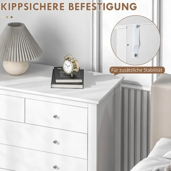 Kommode Sideskab 5 Skuffer Skænk Anti-Tilt Skuffe Kommode Soveværelse Stue Hvid 79 X 39,5 X 80,5 Cm