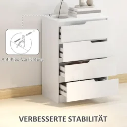 Kommode sideskab med 4 skuffer, kommode til stue, soveværelse, hvid højglans 60 x 40 x 85cm |
