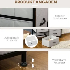 Kommode Skænk Med 6 Foldestofskuffer, Skuffeskab Med Bordplade, Multifunktionsskab, Grå