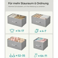 Kommode, Soveværelsesskab, 7 stofskuffer med håndtag, metalramme, duegrå og skyhvid