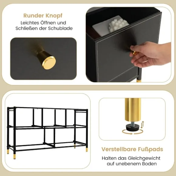 Kommode til soveværelse med 5 skuffer bred stof kommode med metalramme 100 x 30 x 58,5 cm sort
