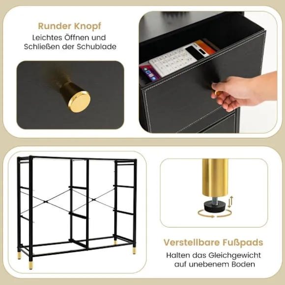 Kommode til soveværelse med 6 skuffer høj stof kommode med metalramme 89 x 30 x 76,5 cm sort