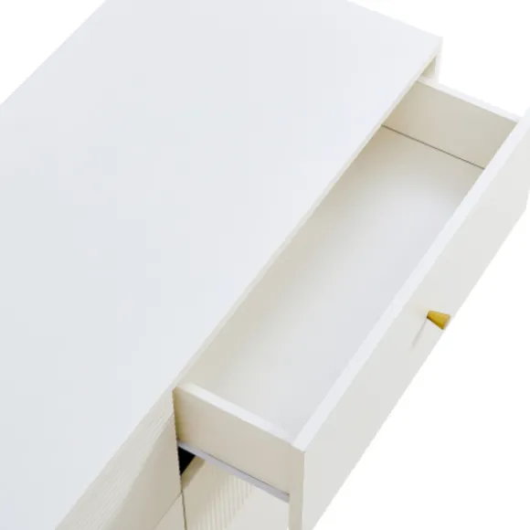 Kommode 120x40x78 cm med 6 skuffer - Hvid, zinklegeringshåndtag & stålben, MDF White
