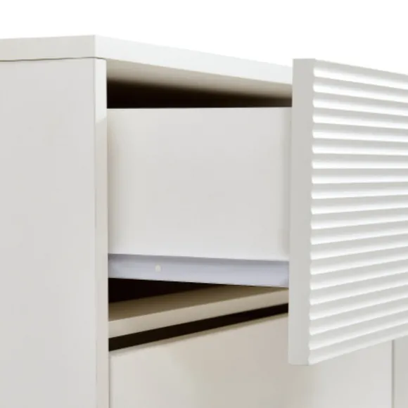 Kommode 120x40x78 cm med 6 skuffer - Hvid, zinklegeringshåndtag & stålben, MDF White