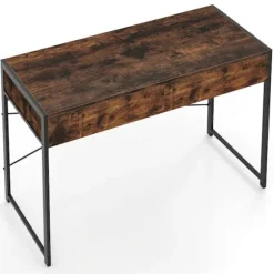 Kompakt computerbord med 2 skuffer, rustik brun