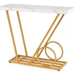 Konsolbord 100 cm, marmorlook, hvid, metalstel