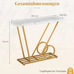 Konsolbord 100 cm, marmorlook, hvid, metalstel