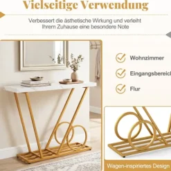 Konsolbord 100 cm, marmorlook, hvid, metalstel