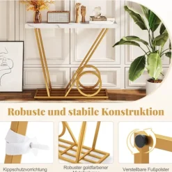 Konsolbord 100 cm, marmorlook, hvid, metalstel